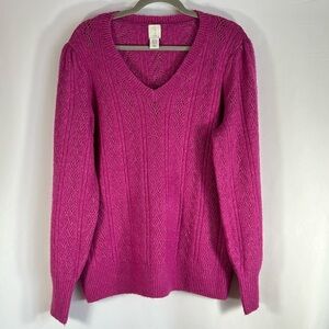 Joie Purple Pointelle Knit V-Neck Soft Sweater